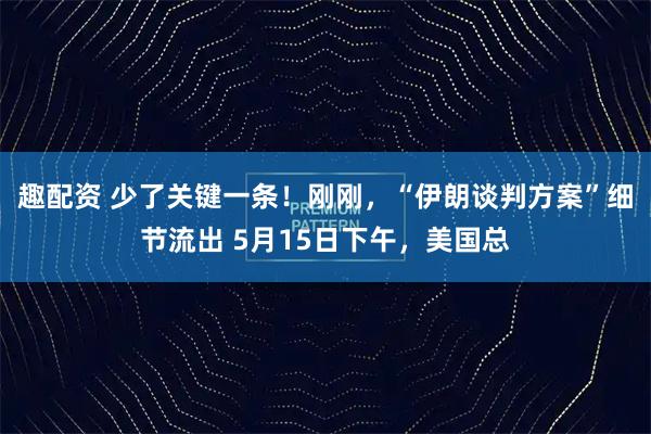 趣配资 少了关键一条！刚刚，“伊朗谈判方案”细节流出 5月15日下午，美国总
